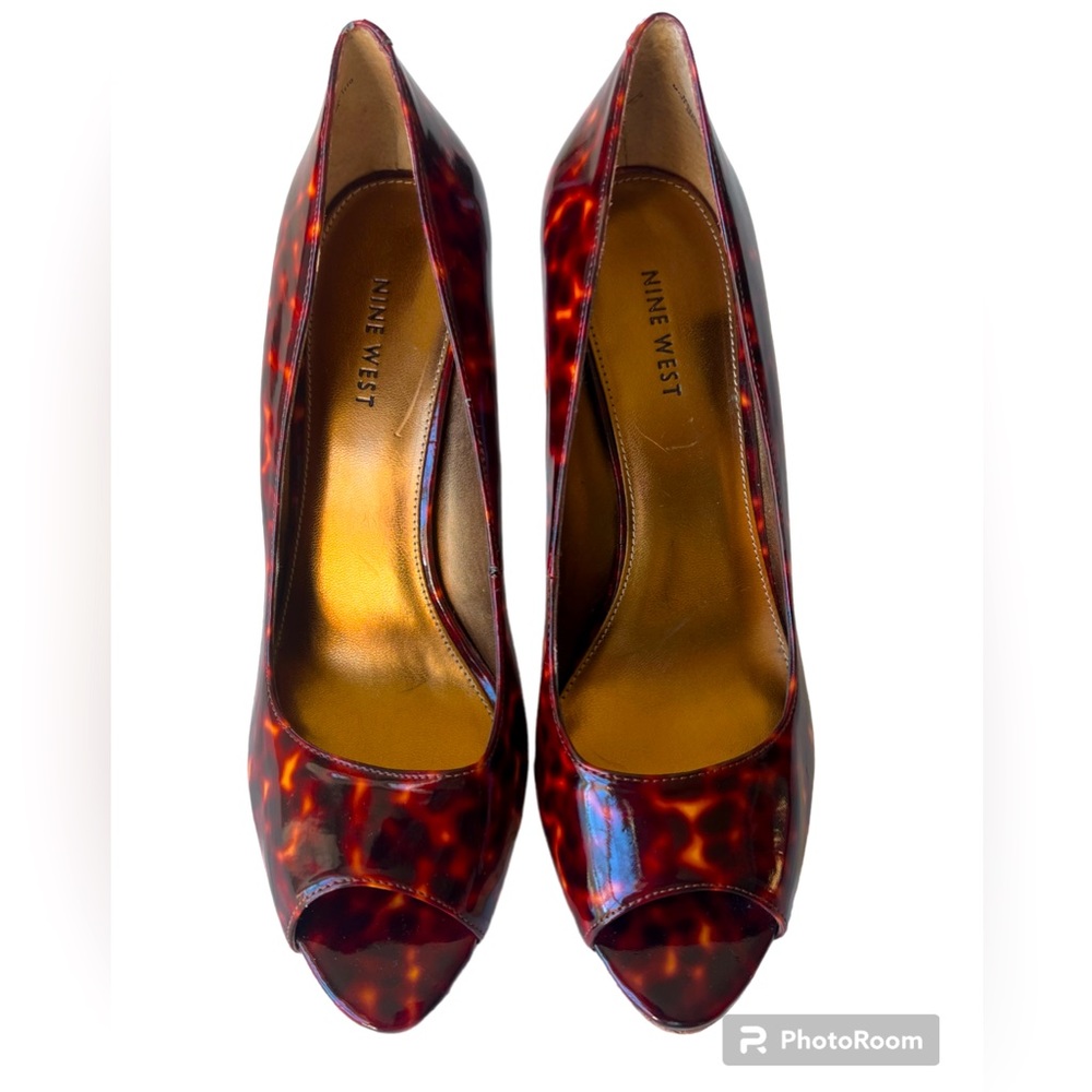 Nine West Tortoise Shell Cork Peep Toe Heels Nwot… - image 2